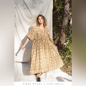 NWT Daughters of India Kyra Midi Dress in Golden Palm